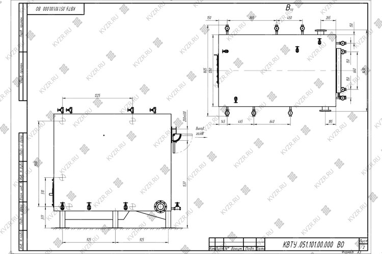 Чертеж водогрейного котла КВр 0.6 с ОУР